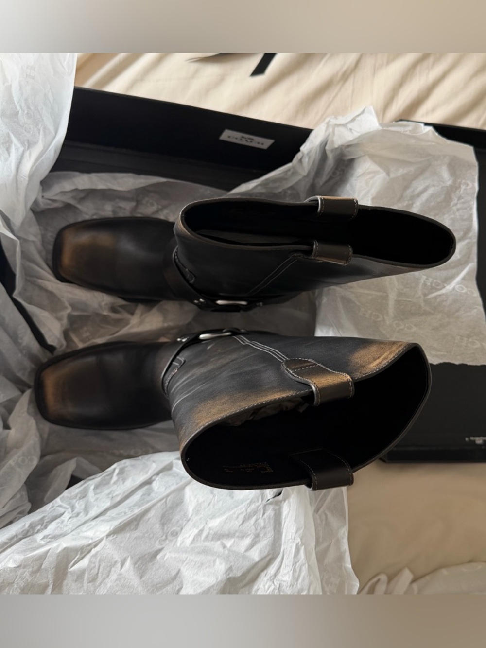 Coach Black Leather Harness Heeled Boots - Picture 3 of 11